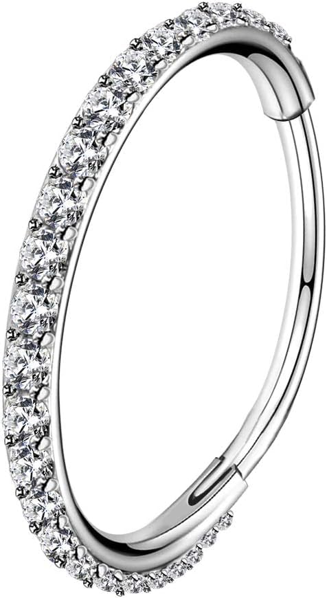 18G 20G Nose Ring Hoops Hinged Seamless Segment Helix Piercings Nostril Clicker 316L Stainless Steel CZ Line Daith Tragus Cartilage Earring Jewellery