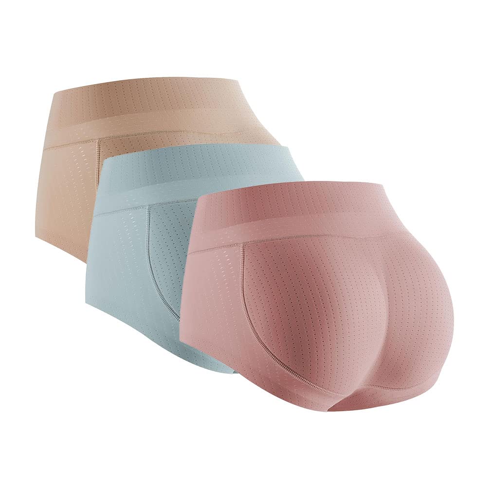 3 bragas push up para mujer, pantuflas acolchadas sin costuras, pushup, levantamiento de glúteos, realzador de cadera, faja moldeadora, bragas para realzar la cadera