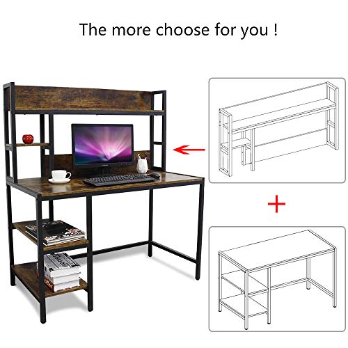 Bizzoelife Computer Desk with Hutch and 2-Tier Bookshelf，47 Inches Modern Writing Study Desk with Storage Shelf for Small Space, PC Laptop Table Workstation for Home Office to Saving Space(Retro) - Thumbnail 3