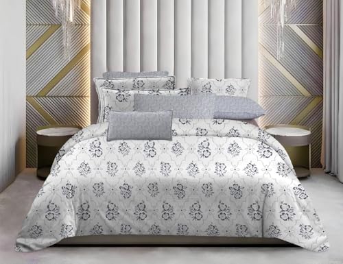 Image of White Angel Floral Bedsheet Set, and White Pattern, Decorative Pillows (Gray)
