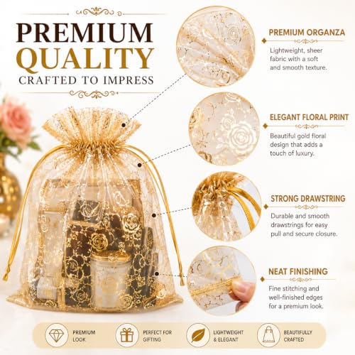 Image of XCLUSY 20PCS (23X30CM)(9x12 inchINCH) Potli Bags for Gifting Big Size - Multipurpose Wedding Return Gift Bags | Party Favour, Birthday, Anniversary, Festive Packing Pouches | Organza, Cloth, Brocade, Fancy Luxury Goodie Bags (9x12 Inch GOLDEN, 1 Count(Pack of 20))