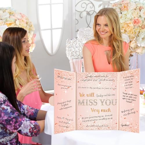 Image of Farewell Gifts for Coworkers Friends Rose Gold Farewell Guest Book to Sign in We Will Miss You Signature Guestbook Alternative Women Girls Retirement Going Away Card Board Keepsake Party Decorations