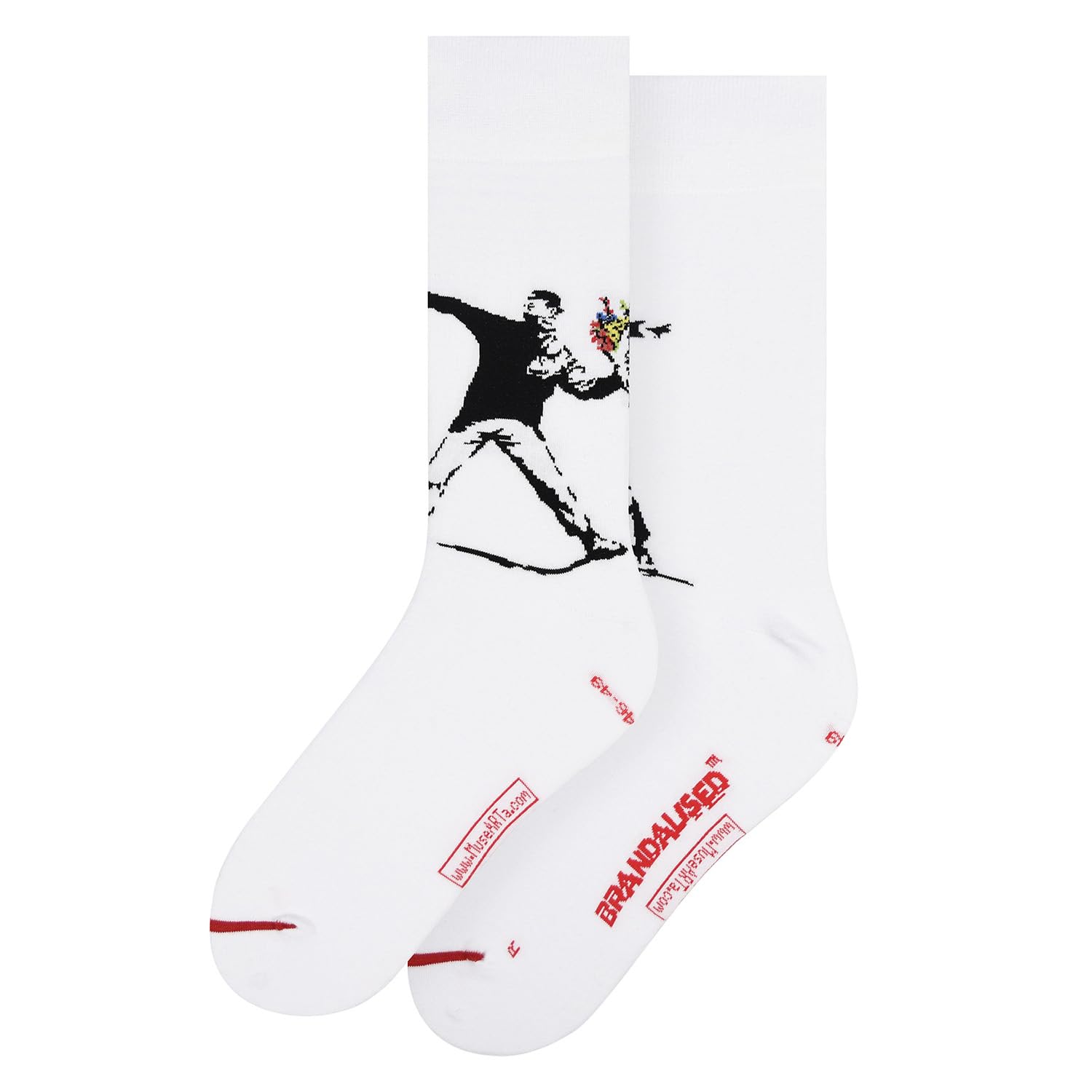 MuseARTa Unisex Banksy Graffiti Socks, White, 40-46