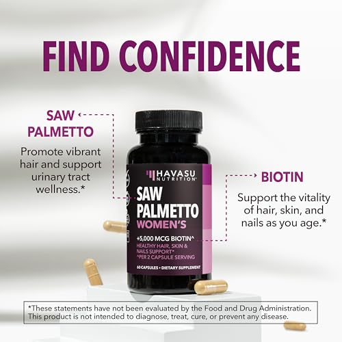 Image of Saw Palmetto for Women with Biotin 5000mcg - Powerful DHT Blocker to Support Hair, Skin, and Nail Health - 60 Count - Vegan, Non-GMO Vitamin for Stronger, Fuller Looking Locks - 1 Month Supply