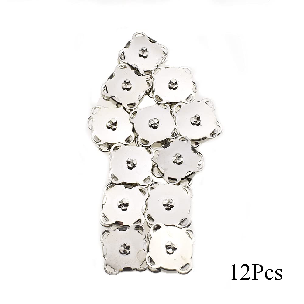 HAHIYO Botones magnéticos plateados de metal de 14,8 mm, fuerte unión, cierres de cierre fácil de coser, 12 piezas para cierres, hilo, bolsos de cuero, mochila, bolsa de lona