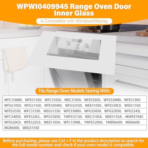 Image of WPW10409945 Outer Oven Door Glass Compatible with Whirlpool Range Oven Outer Door Glass 29.4 inch x 20 inch Stove Door Panel Replacement W10409945 2210187 AP6021059 PS11754379 EAP11754379 PD00007553