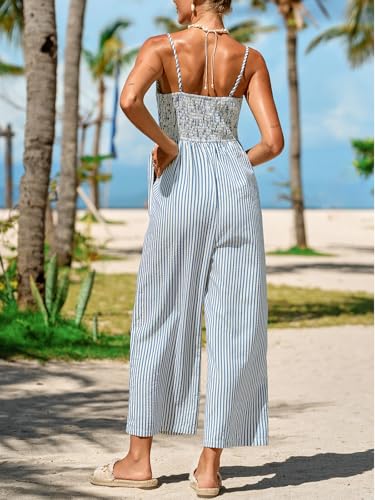 Image of CUPSHE Womens Summer Jumpsuit Backless Adjustable Spaghetti Strap Wide Leg Dressy Business Workout Jumpsuit with Pockets