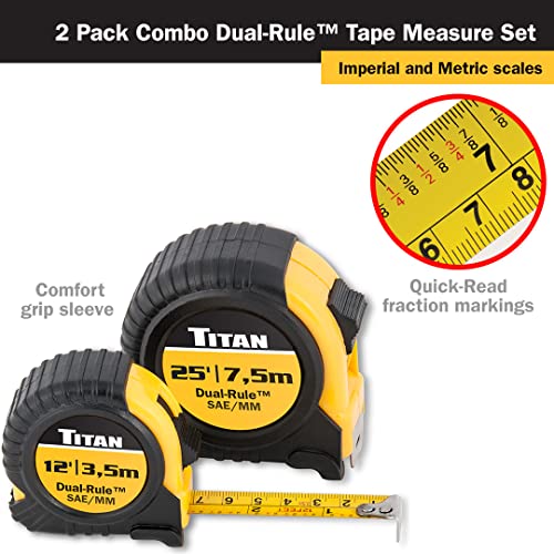 Titan 10903 Tape Measure with Easy-Read Standard Markings and Durable Case, 2-Piece Set, 12-Foot and 25-Foot by Titan - Image 2