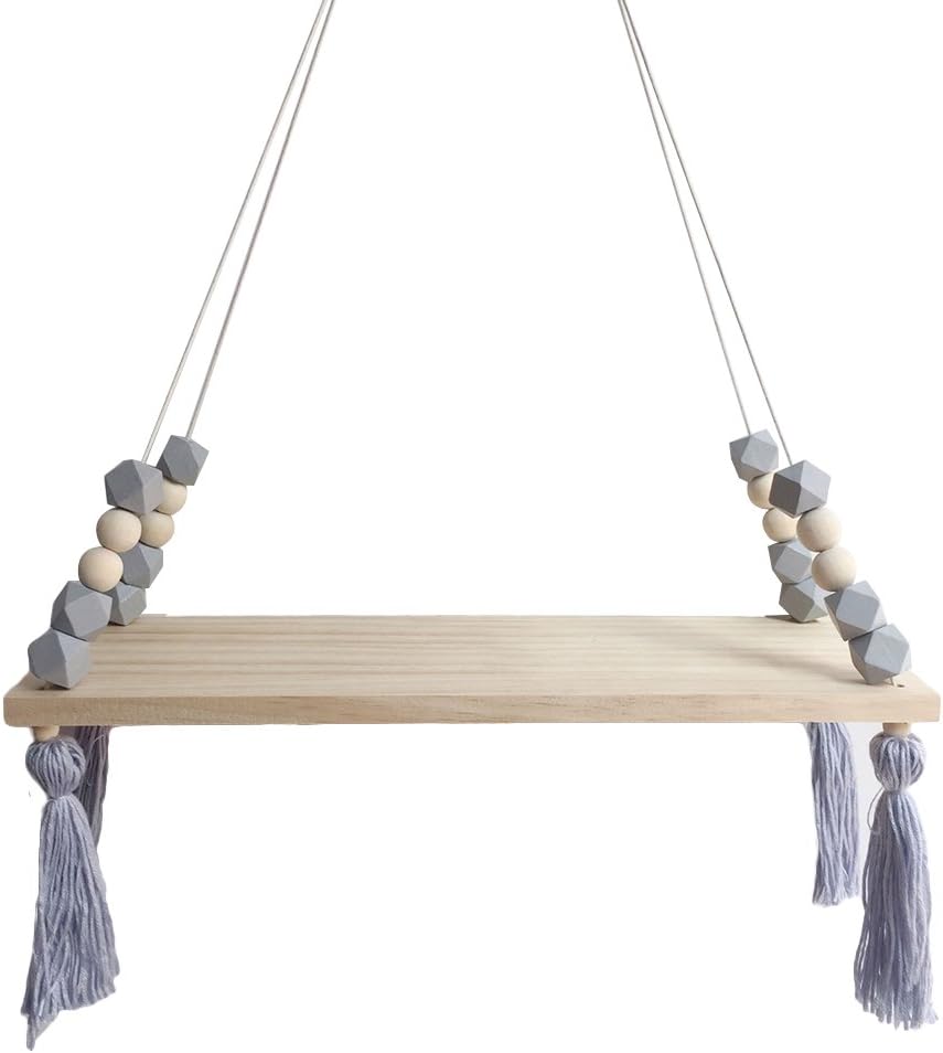 preliked Nordic Wood Beads Wall Wooden Hanging Board Ornaments Room Decoration (Light Gray)