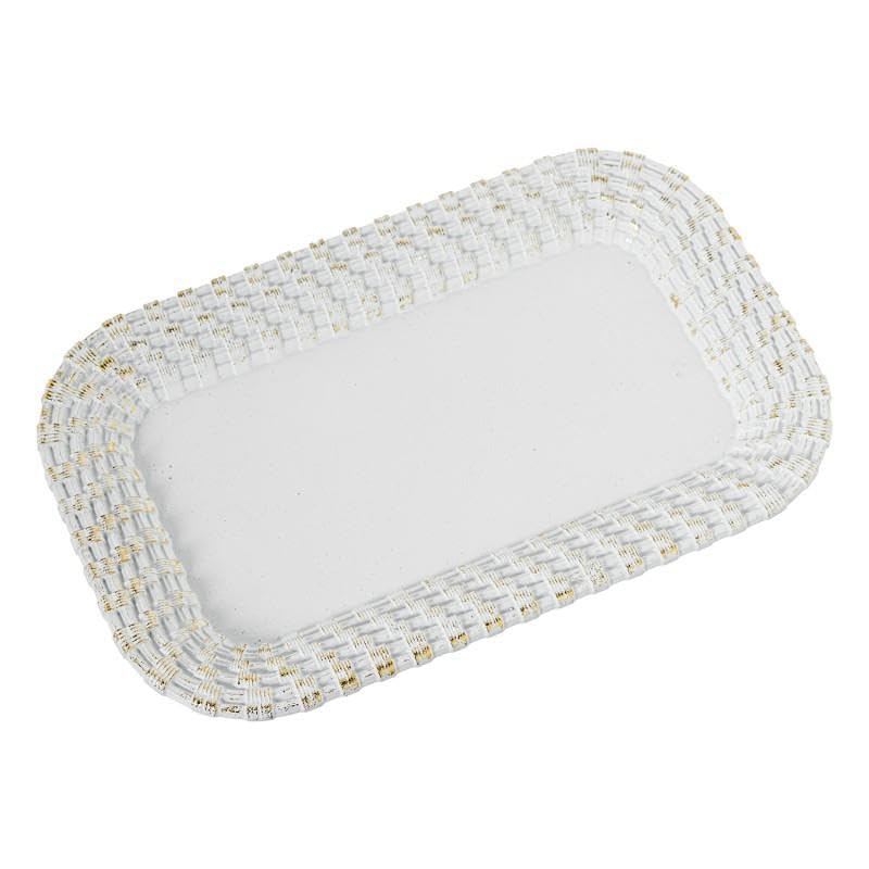 Centro de mesa rectangular DRW de resina blanco y dorado con medidas de 4x24.5x15 cm
