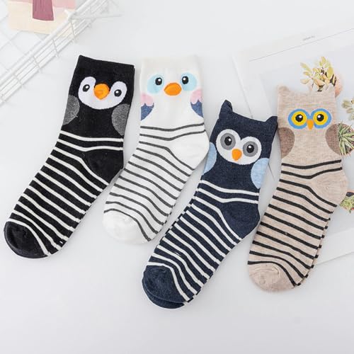 5 pairs - spring and summer pure cotton women's thermal socks, animal striped stockings2