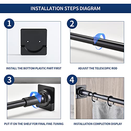 1 Inch Shower Curtain Rod 46-76 Inches, Double Adjustable Black Shower Curtain Rods Stainless Steel, Spring Tension Curtain Rod With Holder, Anti-Slip Waterproof For Bathroom Window #TOP6