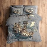 Decoration Bateau Pirate: Cette housse de couette est réversible, avec le même motif imprimé des deux côtés. Les couleurs sont vives et résistantes à la décoloration, ce qui permet de rehausser facilement le style artistique de votre chambre à coucher. Elle s'intègre parfaitement à votre style d'intérieur actuel