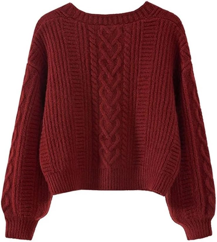 Women Solid Color V Neck Single Breasted Long Sleeve Crop Top Wild Sweater Clothing Street