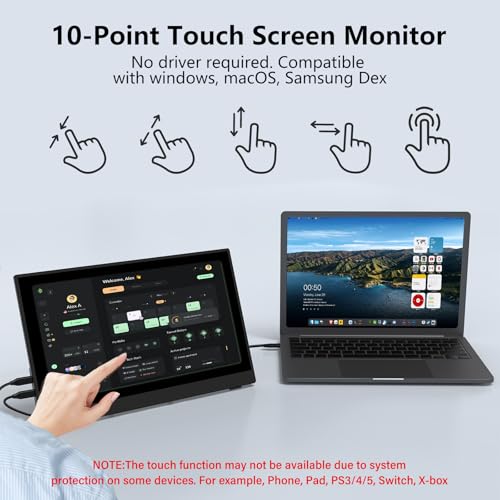 Image of InnoView 15.6 inch Portable Monitor 60Hz Touchscreen 1080P 10-Point Touch Screen Monitor Portable with Protective Sleeve Built-in Stand, 1200:1 HDMI USB C Travel Monitors for Laptop, PC, Phone