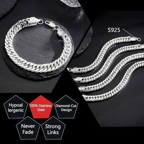 Pulsera de cadena de plata S925 para hombre 12mm miniatura 7