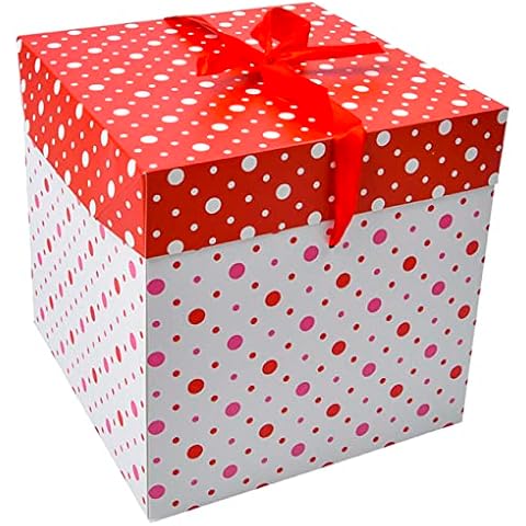 Elephant-package 8" Medium Baby Shower Box with Ribbon, Lid and Paper Filler- Collapsible- for Christmas, Kids Birthday, Valentines, Party Favor (Pink Polka Dots). Cover