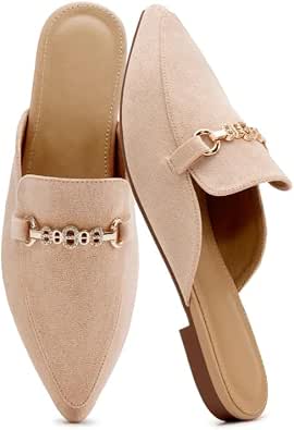 Mules for Women Buckle Flats - Comfortable Slip-On Walking Shoes with Pointed Toe and Slingback Design