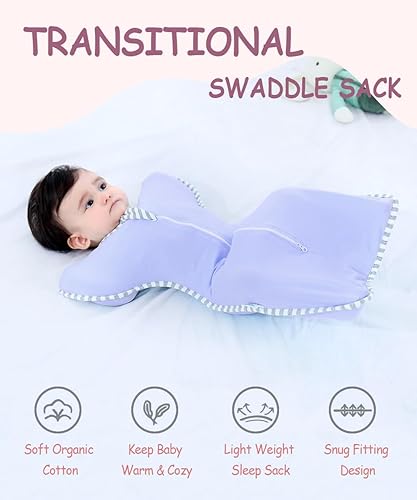 Miniatura 5 de Bycc Bynn Paquete de 2 sacos de dormir con manga alta, transición a saco de dormir portátil sin brazos para bebé pacify, Morado + rosa bebé