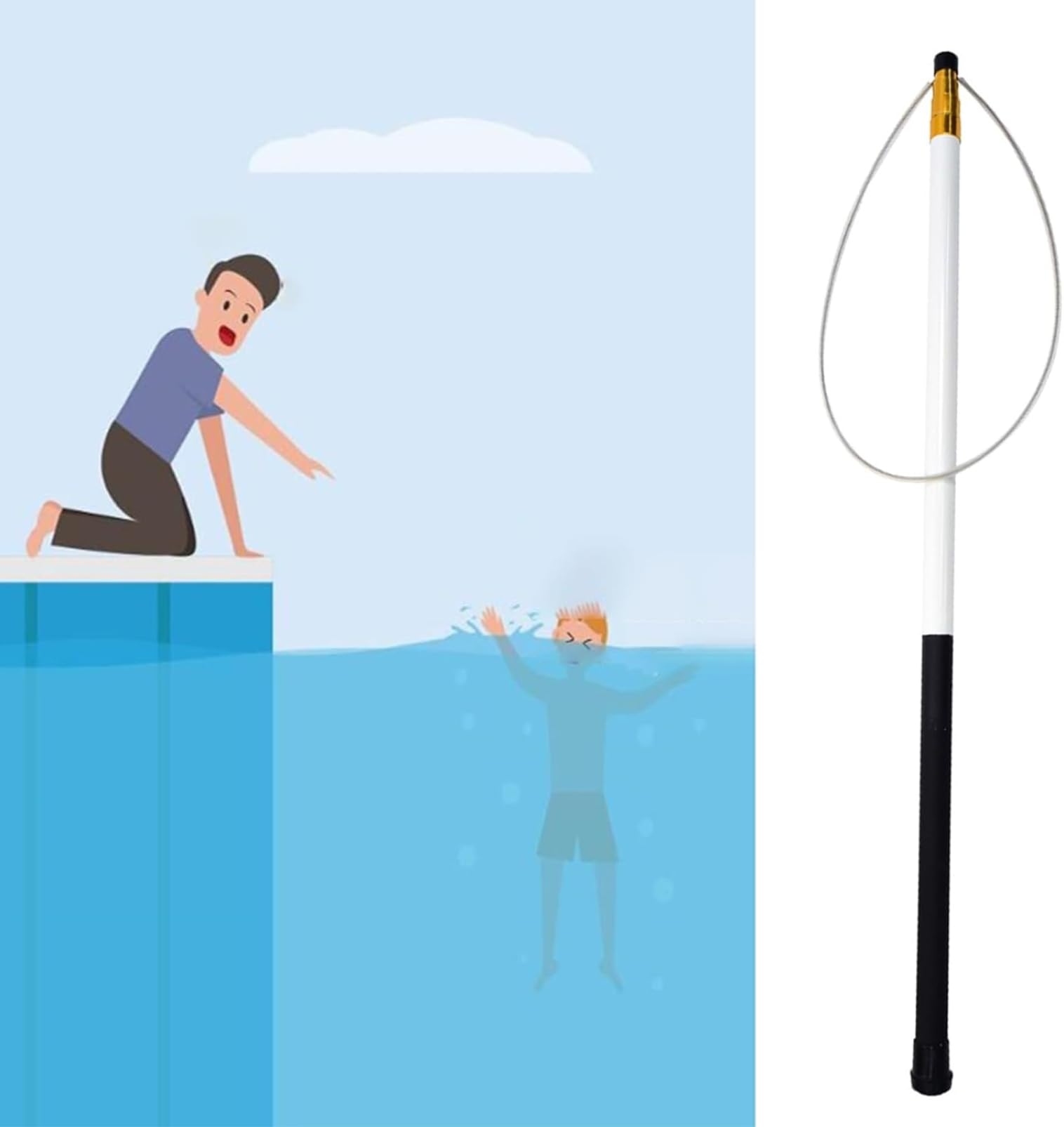 Gancio telescopico di salvataggio della piscina, attrezzatura di sicurezza antiscivolo leggera per salvataggio in acqua di emergenza, palo in fibra di vetro da 170 cm