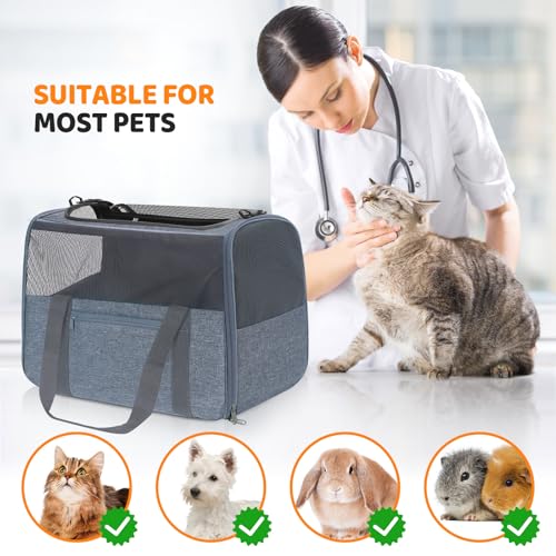 Image of JUNGYOUN Premium Cat Carrier - Pet Carrier for Cat & Small Dogs up to 15lbs - Airline Approved Travel Dog Carrier with Anti-Escape Zippers, Collapsible Travel Bowl & Padded Strap