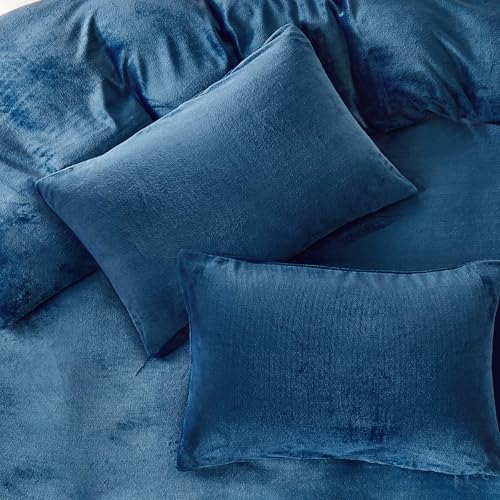 Image of WARMDERN Navy Blue Velvet Duvet Cover Set Oversized King Size, Luxury Milk Velvet Bedding Duvet Cover with Zipper Closure, 3pcs Ultra Soft Duvet Covers for All Seasons, 120 inch x 98 inch, Navy Blue