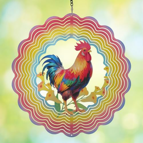 Wind Spinners Outdoor Chicken - Birthday Gifts for Women Mom, Hanging Wind Sculptures Wind Spinners, 12 inch 3D Wind Spinner for Garden Decor for Outside, Garden, Patio, Yard