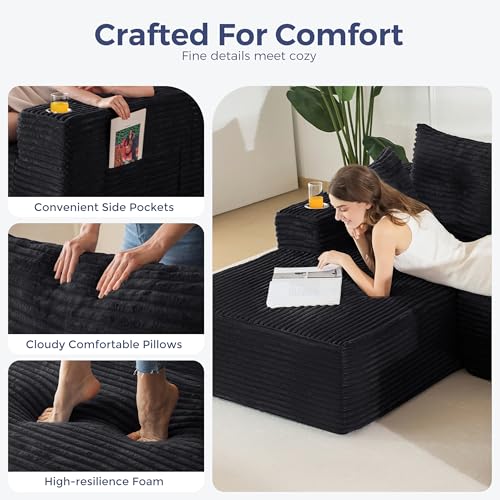 Image of MAXYOYO 132 inch Giant U-Shaped Modular Sectional Couch, Modern Boneless Couch for Living Room, Sofa in A Box, Oversized Sofa with Deep Seat, No Assembly Required, Black