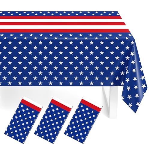 Image of 3 Pack Patriotic Tablecloths,Red White and Blue Tablecloth,Patriotic Decor | Disposable Plastic Tablecloths 54 inchx108 inch,Red White and Blue Decorations for 4th of july Veterans Day Memorial Party Supplies