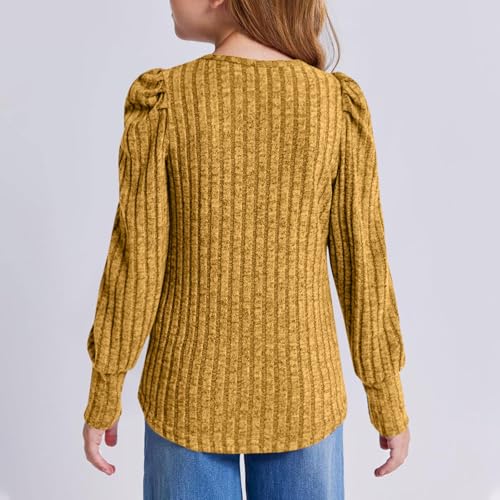 Long Sleeve Sweaters for Teen Girls Crewneck Solid Color Ribbed Knitted Casual Blouses Youth Girls Soft Trendy Tops4