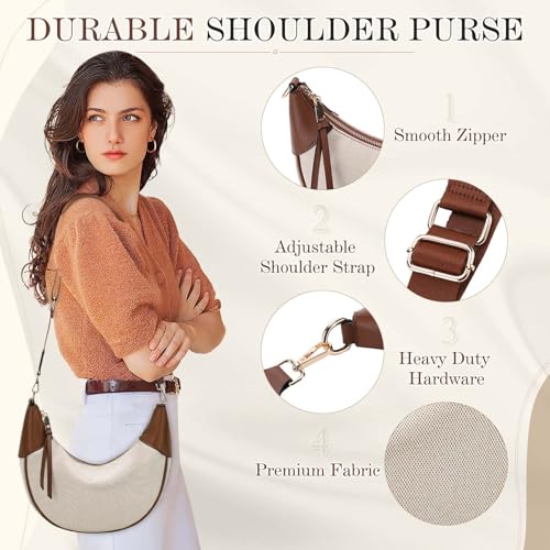 VX VONXURY Shoulder Bag for Women,Medium Canvas Crescent Crossbody Saddle Purse with Zipper Closure,Fashion Underarm Handbag3
