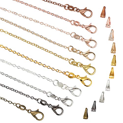 PP OPOUNT 50 Pieces 10 Colors Necklace Chains, Bulk Cable Chain with 50 Pieces Pinch Clasp Bails for Jewelry Making (18inch/ 1.8mm)
