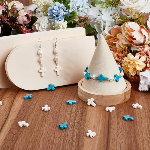 SUNNYCLUE 1 Box 100Pcs Cross Beads Bulk White Blue Synthetic Turquoise Stone Beads Easter Holiday Pocket Crosses 16x12mm Mini Small Loose Spacer Cross Beads for Jewellery Making DIY Beading Supplies - Image 4