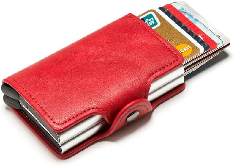 Mini Double Box Metal Wallet Vintage Leather Credit Card Holder for Men and Women Business Card ID Badge Holder Case (Color : Gray, Size : 9.5 * 6.5cm)