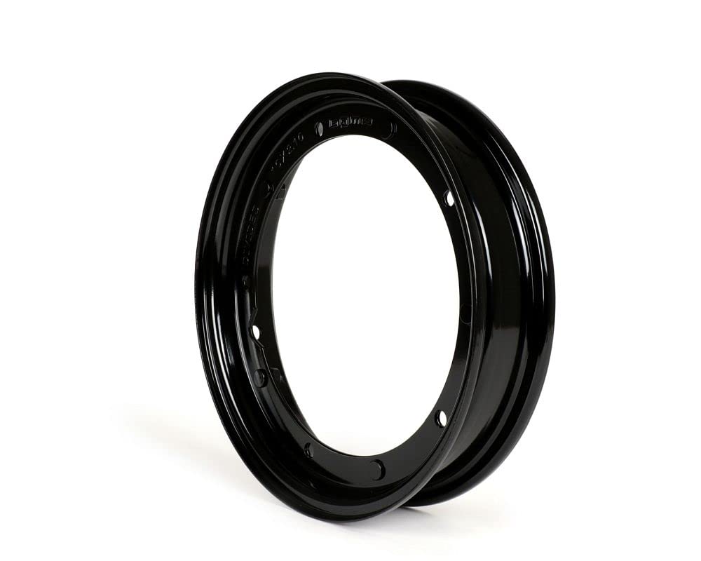 BGM Felge 2.10-10 Zoll, Stahl, schwarz V2.0, kompatibel mit Vespa V50, 50N | Vorne/hinten verwendbar; kompatibel mit Vespa Special, PV, ET3, PK50-125 (S/XL/XL2), PX, T5, Sprint, Rally, LML Star, Deluxe