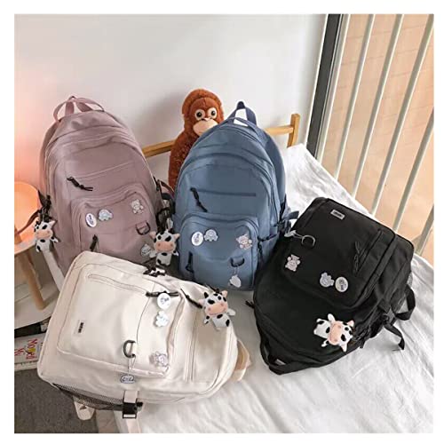 Cute Aesthetic Backpack for teen girls middle school Bag Student Laptop White Backpacks With Cute pin accessories(Black, One Size)4