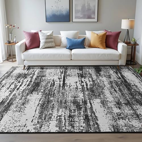 Unirea Black Area Rug for Bedroom, Memory Foam Rugs 3'X5' for Living Room, Plush Geometric Textured Carpets for Kids Room, Shaggy Washable Rug for Nursery Dorm Room Decor, Black Rug, Small Padded Rug