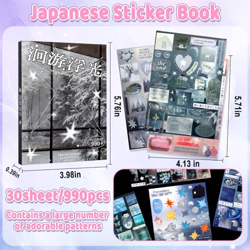 Image of 990Pcs Cute Scrapbook Stickers Travel Y2k Japanese Sticker Book for Adult Kawaii Korean Stickers for Journaling Laser Aesthetic Sticker Glitter Toploader Decor for DIY Card Art Crafts 30 Page Glimmers