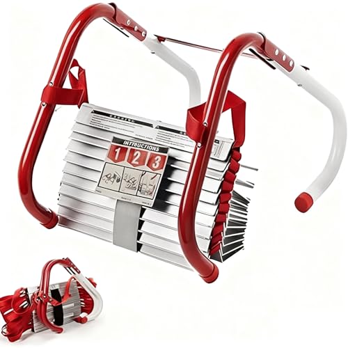 Escalera De Incendios Portátil De Seguridad Para Emergencias 2-4 Pisos Para Adultos Y Niños Con Peldaños Antideslizantes Escalones Anchos Y Soporte Central En V Para Ventanas Y Balcones 7.5M/24FT