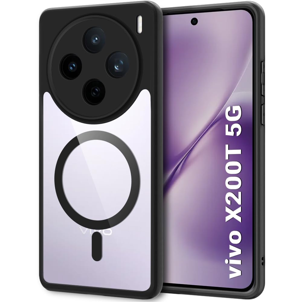 TheGiftKart Hybrid Shockproof Back Cover Case for Vivo X200T 5G Compatible with MagSafe | Camera Protection Module | Hard Back Cover for Vivo X200T 5G (PC & TPU, Transparent Clear Back, Black Sides)-image-28