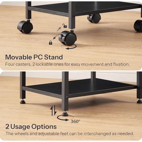 HOOBRO PC Stand, 2-Tier PC Tower Stand Fits Most Computer Towers, CPU Holder for Floor, Height Adjustable, CPU Stand with Wheels Under Desk, for Home Office, Black BB11CJ01 by HOOBRO - Image 6