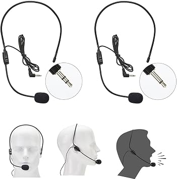 Set of 2 Headset Microphone, Flexible Wired Boom for Voice Amplifier,Teachers, Speakers, Coaches, Presentations, Seniors and More