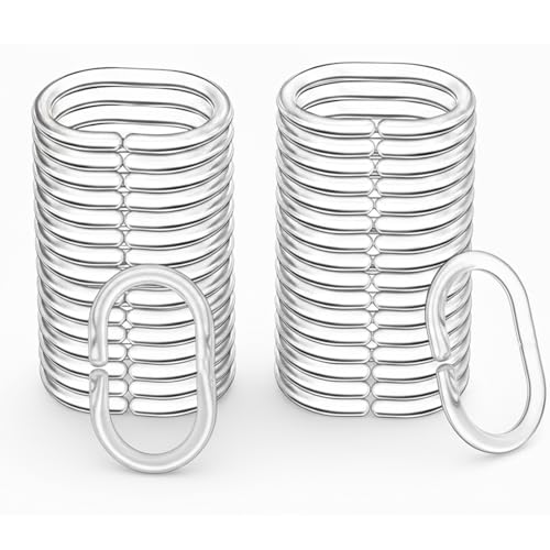24 PCS Shower Curtain Rings, Plastic Clear Shower Curtain Hooks, C-Shaped Rings Hook Hanger for Shower Curtain Bathroom Window Rod