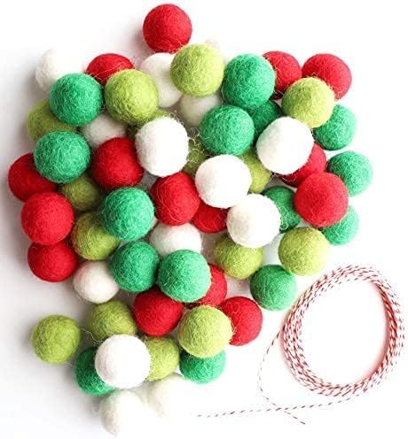 Miniatura 2 de Mini Felt Factory  Felt Ball DIY Christmas Garland Wool 60 Poms 1in Pink Red White Seasonal Home Decor  10 Feet String Craft Supplies