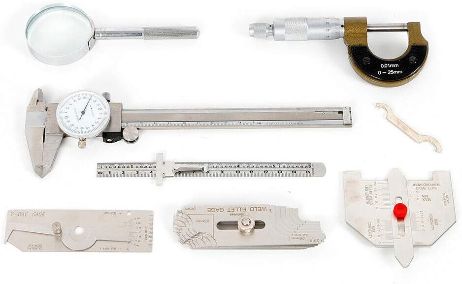 Welding Gauge Tool Inspection Kit, Scale Sliding Clip Depth Gauge in Inch & Metric, Fillet Weld Gage with Magnifier Calliper Easy Carry Briefcase Pacakge