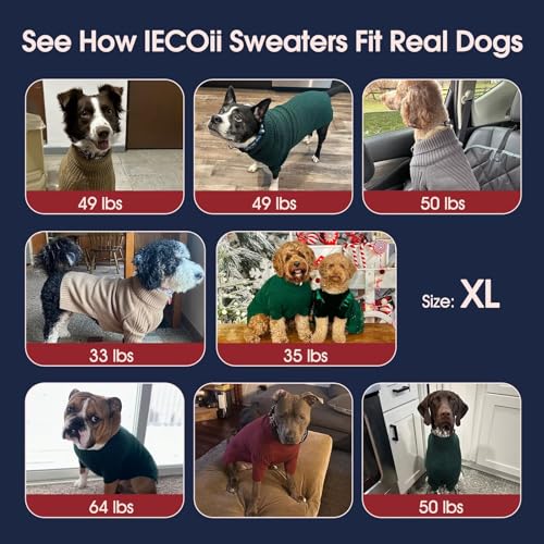 Image of IECOii XL Dog Sweater, Winter Doggy Clothes for Medium Dogs Girl Boy | Warm Pullover Soft Dog Sweater Turtleneck,Lightweight & Good Stretch for Active Dogs, Pit bull, Border Collie (XLarge)