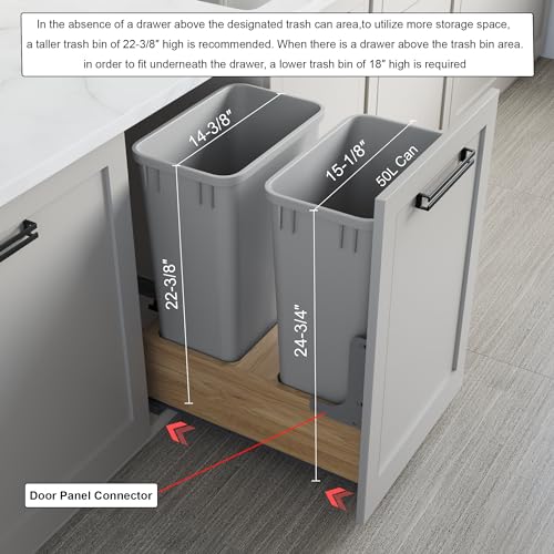 Image of Dowell Double 50Qt Undermount Trash Pull-Out Waste Container with Full Extension Soft-Close Slides, Bottom Mounted, Face Frame /Frameless Min. Cabinet Opening: 15-1 /2 Inch Wide-4008 0218 50