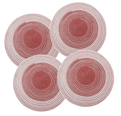 Image of Jute Placemats Set of 4 Heat Resistant Round Place Mats Natural Jute Woven Braided Table Mats Thick Farmhouse Placemats Trivet Round Braided Placemats for Dining Table(Red, Set of 4)