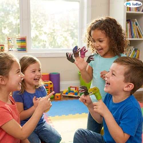 Image of FunBlast Dinosaur Finger Puppets Set for Kids - Soft Rubber Realistic Dino Head Toys for Pretend Play, Birthday Return Gifts & Party Favors (Pack of 5) - Color May Vary