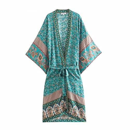 Kimono Boho Floral Vert L : Idéal pour vos Sorties Plage et Look d'Été Écontracté